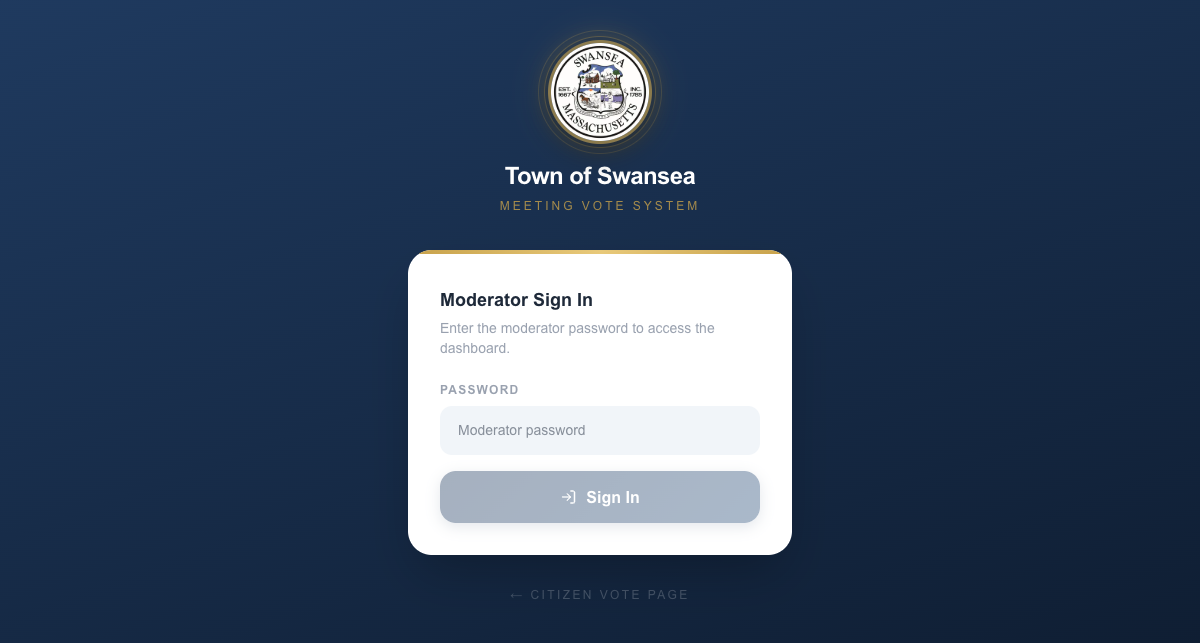 Moderator login screen